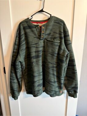 Coleman Olive Camo Henley Crewneck Sweater